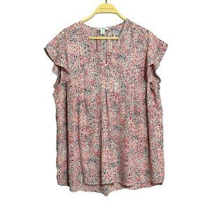 Carolina Belle Blouse Top Women Size 1X Flutter Vneck Pattern Colorful Comfy